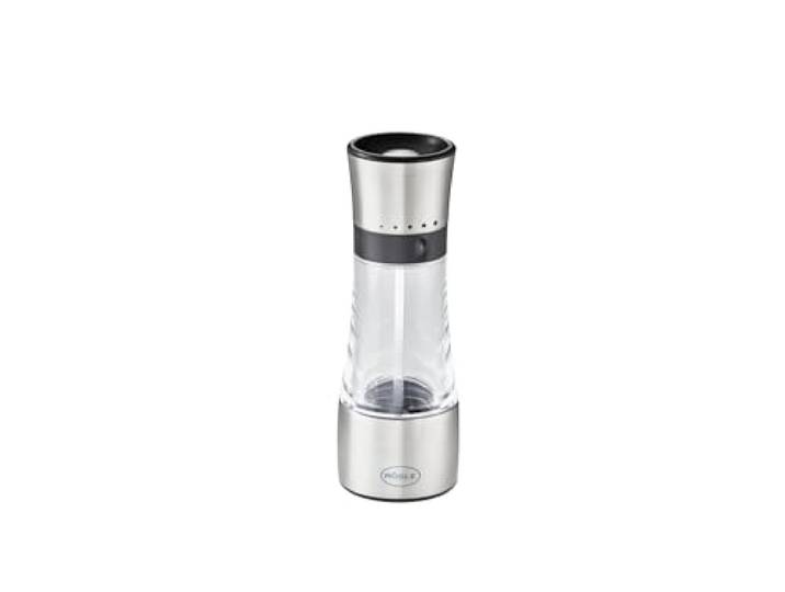 RÖSLE Gewürzmühle, Hochwertige Salz-/Pfeffermühle mit verstellbaren Mahlstufen für trockene Gewürze, einfaches Nachfüllen, Edelstahl 18/10, Silberfarben, Schwarz, Transparent