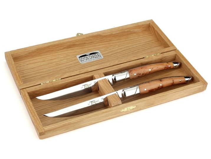 Goyon-Chazeau Steakmesser 87 2C 2er Set - Griff Wacholder - Stahl glänzend - Holzbox