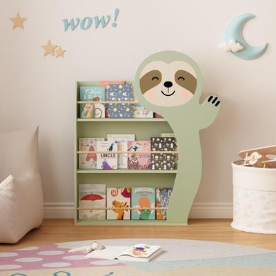 Kodotan sofa Sloth Kids Bookshelf, Front-Facing Toddler Book Display Rack with 3 Tiers, Cute Animal Design, Wooden Nursery Bookshelf