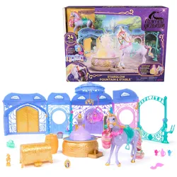 Unicorn Academy - Stall Spielset 90 cm inkl. Brunnen mit Licht- und Soundeffekten, ca. 12 cm großem Einhorn und 24 Accessoires