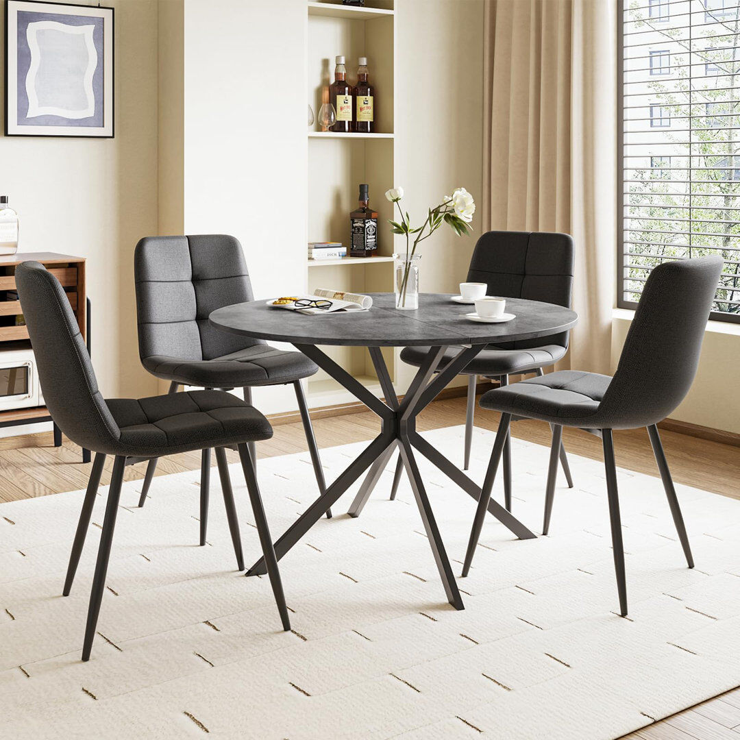 George Oliver Dining Table And Chairs Set Of 4, Folding Round Dining Table With 4 Chairs For Dining Room,Kitchen,Living Room Black/Grey 4