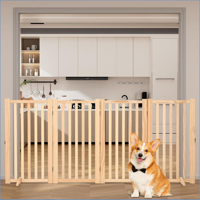 Blue Elephant Manufactured Wood Free Standing Pet Gate Brown 91.4cm H x 203.2cm W x 2.5cm D