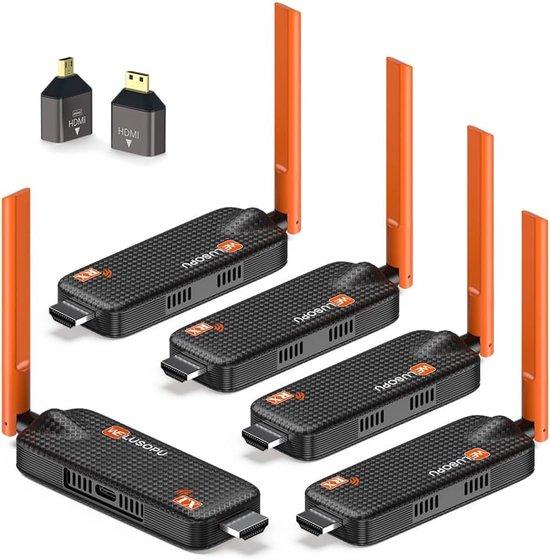 Kabelloser HDMI-Sender und -Empfänger: 1 Sender und 4 Empfänger, erweiterbar auf bis zu 6 Empfänger. Kabelloser Sender und Empfänger, 5G/1080P HDMI-Verlängerung für Streaming von Video und Audio von Laptop, Kamera zu Fernseher, Projektor, Monitor - Reichweite: 30 Meter (98 Fuß)