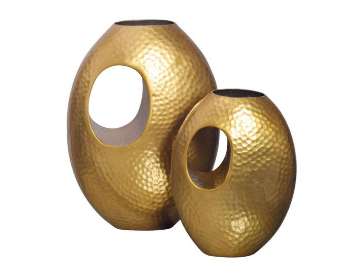 Livetastic Vase, Goldfarben, Metall, rund, 29 cm, handgemacht, zum Stellen, Dekoration, Vase, Metallvase