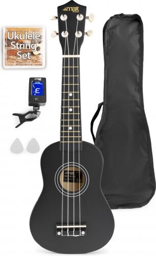 Ukulele Pakke med taske, digital-tuner, plektre og ekstra strengesæt, Sort