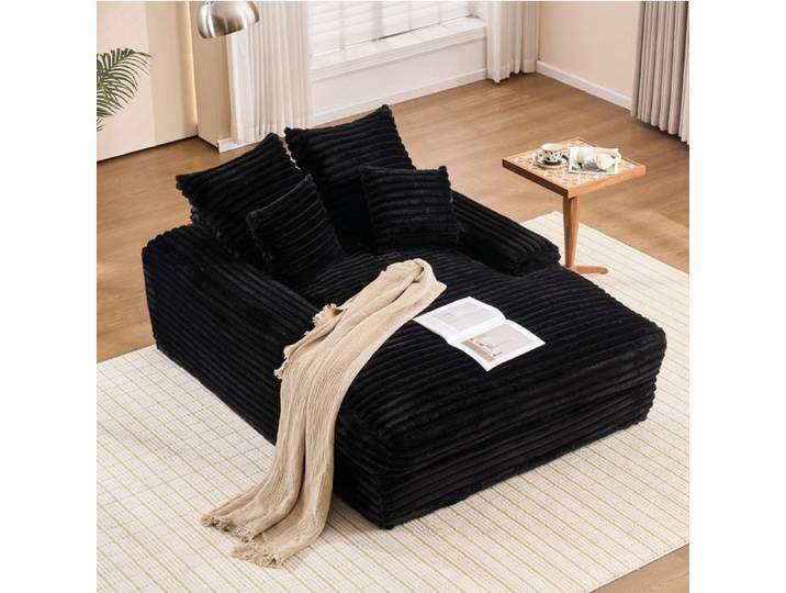 Méridienne noire 137 × 175 × 63 cm sans montage 4 coussins amovibles