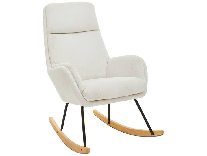 Carryhome Schaukelsessel, Natur, Schwarz, Weiß, Holz, Metall, Kautschukholz, massiv, 70x102x83 cm, Wohnzimmer, Sessel, Polstersessel