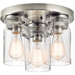 Deckenleuchte Wohnzimmerleuchte Lampe Stahl Glas D28,2cm 3 Flammig Einmachgläser