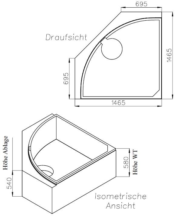 Neuesbad Wannenträger für RIHO Neo 140x140 mit Ablage Fünfeck SW14414A