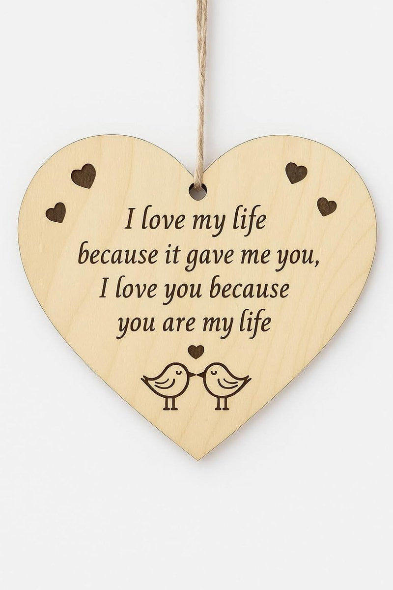 Handgemaakte Houten Hart Plaquette voor Valentijnsdag - Houtkleur - 10 x 10 cm