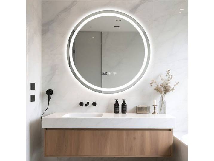 GIPAZ Miroir de salle de bain LED 60*60cm avec Lumineux Interrupteur tactile anti-buée matériau en verre trempé blanc
