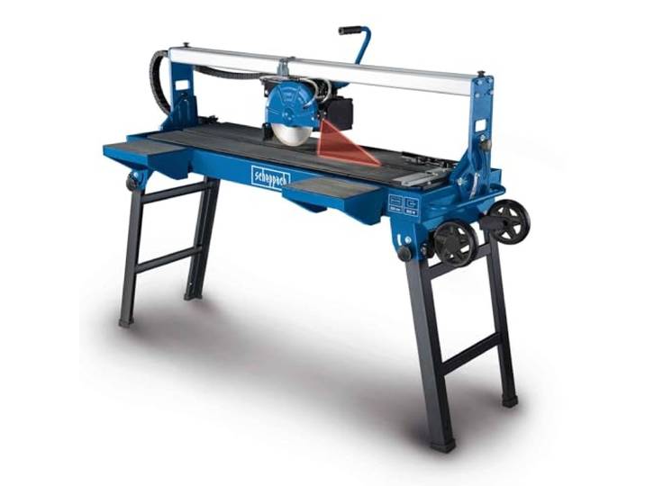 Scheppach Coupe-carrelage FS3600 900W Hauteur de coupe 36mm Disque de coupe Ø200mm Dimensions de la table 1290 x 400mm Tête de coupe pivotante Fonction plongée Réservoir d'eau 30L