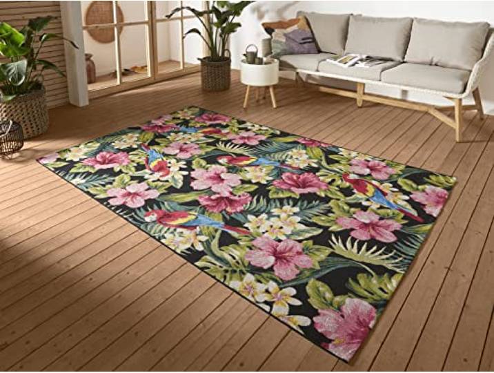 Hanse Home Tropical Feeling In- & Outdoor Teppich – Flachgewebe Jungel Blumen Flower Florales Design, ÖKO-TEX Wetterfest & UV-beständig für Balkon, Terrasse, Garten, Wohnzimmer – Bunt, 160x235cm