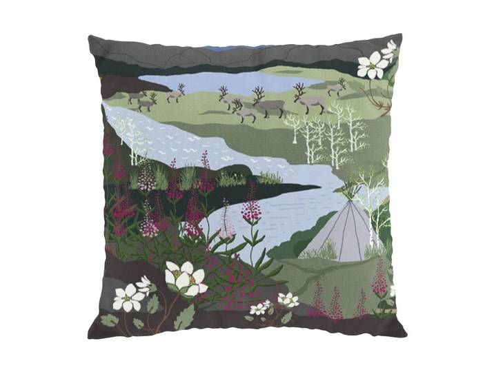 Arvidssons Textil Taie Fjällvandring 47x47 cm Bleu-vert