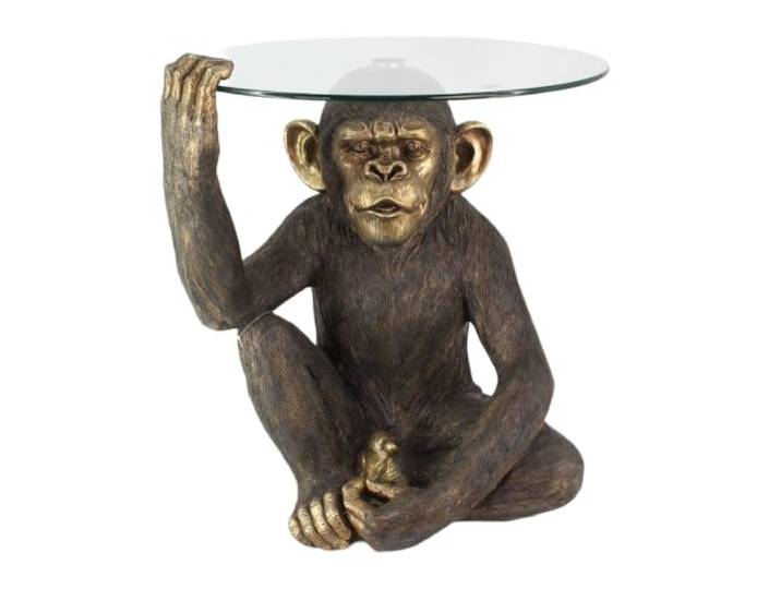 invicta INTERIOR Couchtisch King APE - 61x60cm - transparent - Glas gestell: schwarz, Unikat, handbemalt, gold, Sicherheitsglas, lackiert, rund, pflegeleichte Oberfläche