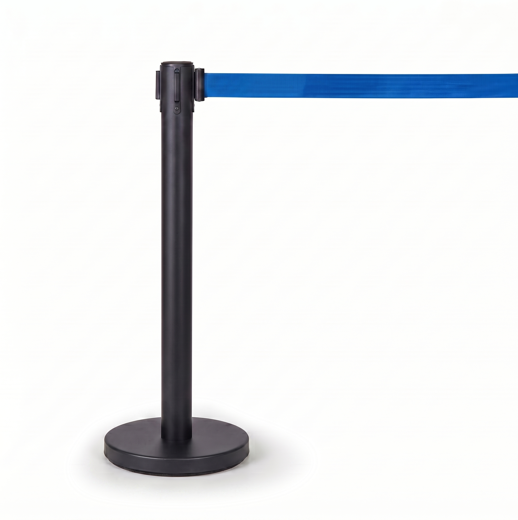 B2B Partner Absperrpfosten mit selbstaufwickelndem Band, schwarz/blau