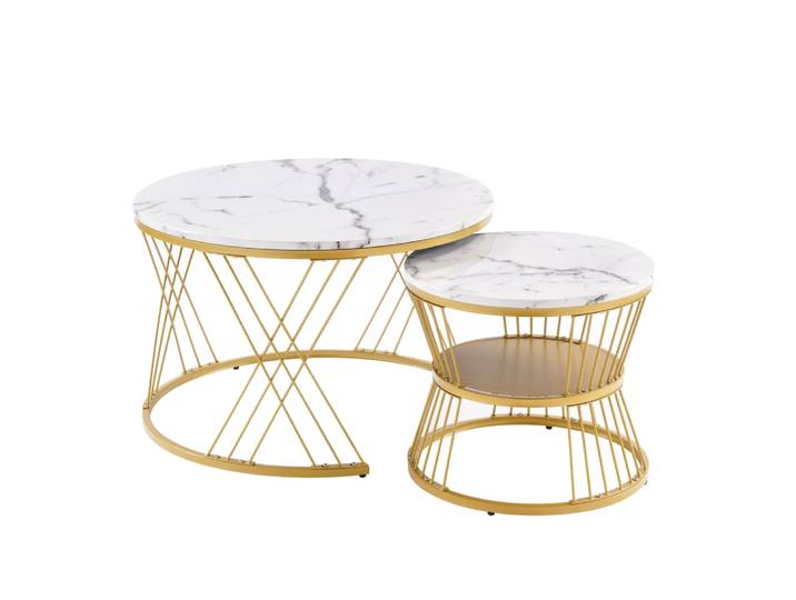 Lot de 2 tables basses gigognes blanc effet marbre