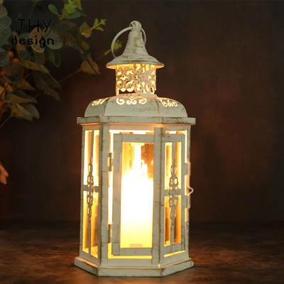 Uplift Treasures Vintage Metal Hanging Candle Lantern white