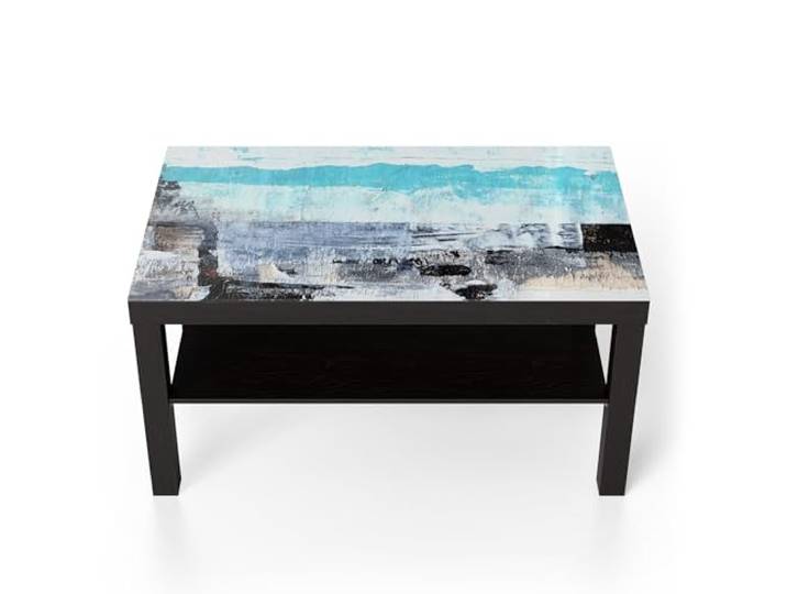 DEQORI Glastisch schwarz groß 90x50 cm Motiv Blaue Tiefen ausgefallener Beistelltisch aus Glas Hochglanz Couchtisch fürs Wohnzimmer moderner Couch Tisch mit Design