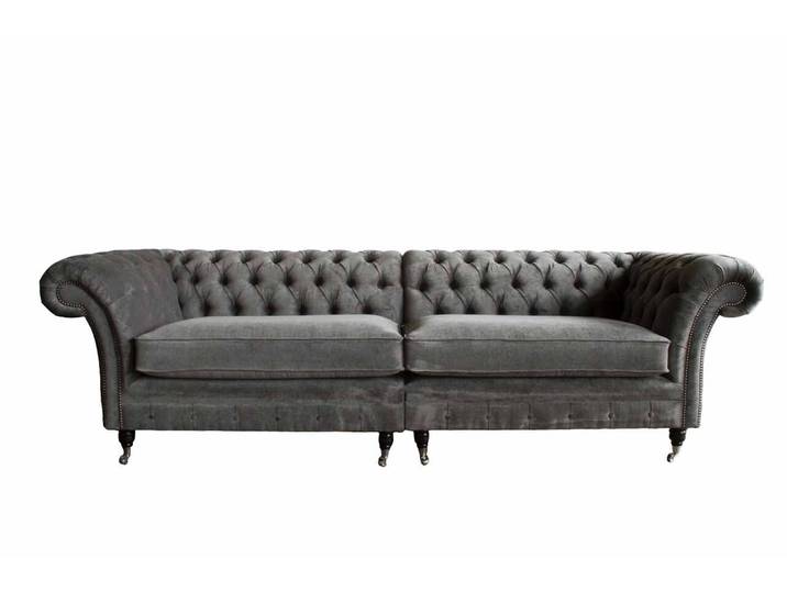Xlmoebel Chesterfield-Sofa Viersitzer Sofa aus grauem Polyesterstoff, Chesterfield-Sofa 1 Teile, Made in Europa