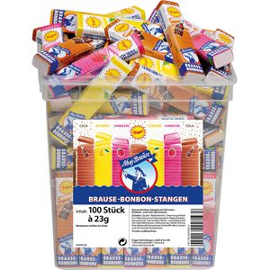 Ahoj-Brause Brausebonbons im Eimer, 100 Stangen, 3 Sorten, Zitronen- Himbeer- & Colageschmack, 2,3 kg