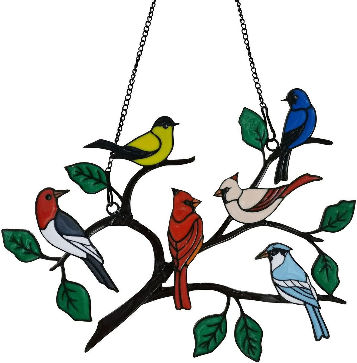 Merkloze kleurrijke vogelvensterhangers voor decoratie