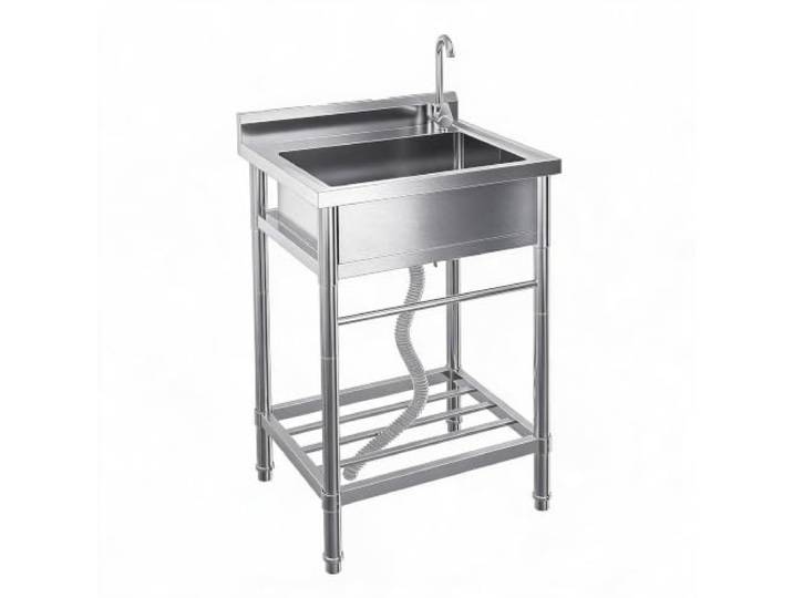 JOLLYTOP Freistehendes Edelstahl Spülbecken Mit Arbeitsfläche & Ablage Kalt und Warmwasseranschluss,ideal als Waschtisch oder Utility Waschbecken – Leicht zu reinigen, rostfrei.