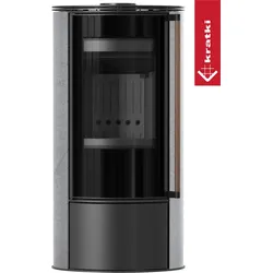 KRATKI ERIK Ofen Ø150 5 5kW GREY SATIN Stahldeckel schwarz Softclose Griff