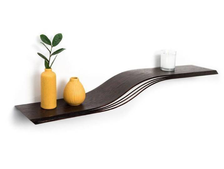 Etagère murale flottante - EWART WOODS - En bois wenge 116 cm - Design moderne courbé
