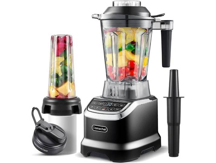 AMZCHEF Standmixer AMZCHEF ZM5003 Hochleistungsmixer 1,85 L Standmixer 6 Edelstahlklingen, 2000 W, LED-Display mit Zeitanzeige, Pulsfunktion, 4 Automatikprogramme