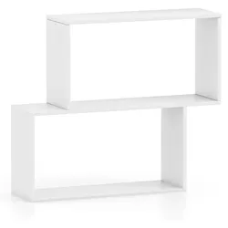 COSTWAY 3-stöckiges Bücherregal, freistehendes Holzregal mit 2 würfelförmigen Fächern (Weiß)