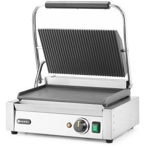 Hendi Kontaktgrill Panini, 263662, 2200 Watt, gerillte & glatte Gusseisen Grillplatte
