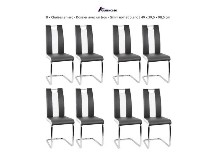 QUIIENCLEE 8 x Chaises en arc - Dossier ergonomique avec un trou - Simili noir et blanc L 49 x 39 5 x 98 5 cm