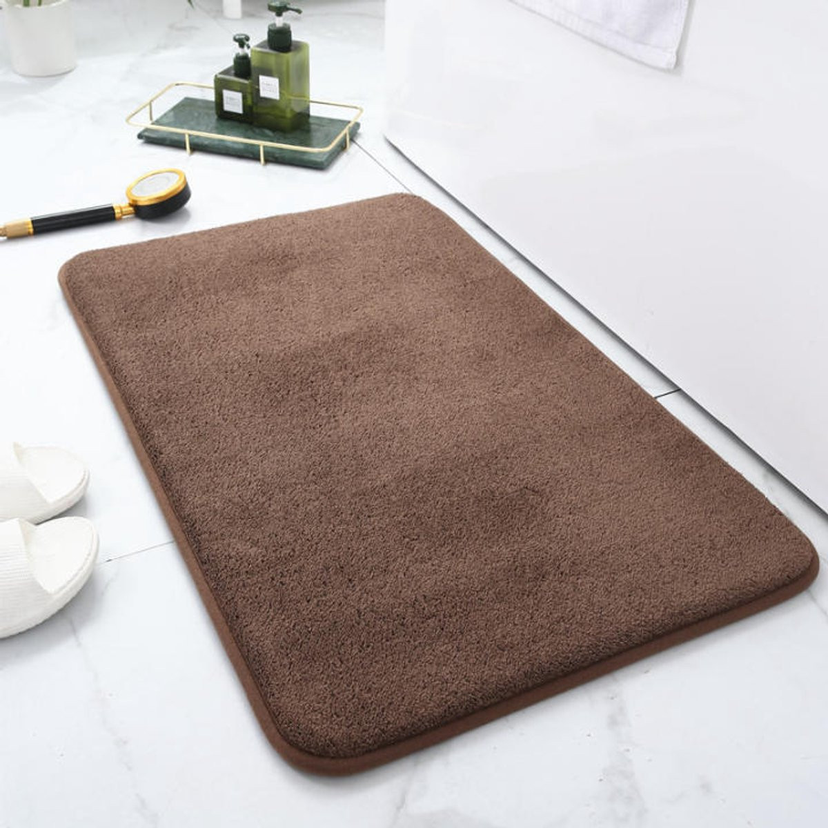 LISM Antislip badmat van zachte microvezel in bruin, 50 x 80 cm