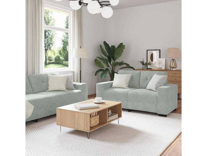 vidaXL Sofa, Sofa Set 3 pcs Hellgrau Samt