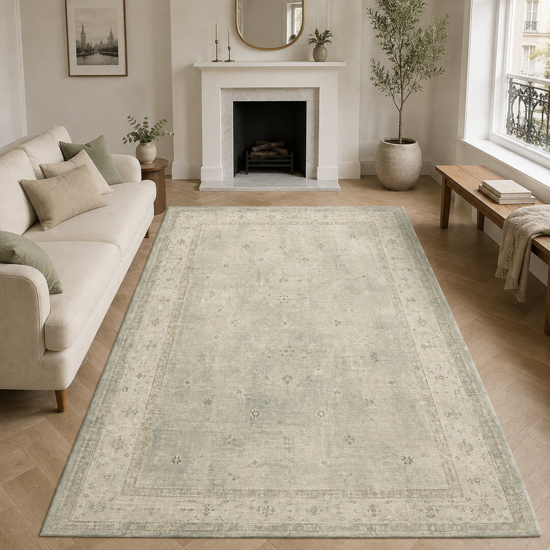 Brayden Studio Abstract Cotton and Chenille Flatweave Area Rug Eucalyptus 100 x 200 cm