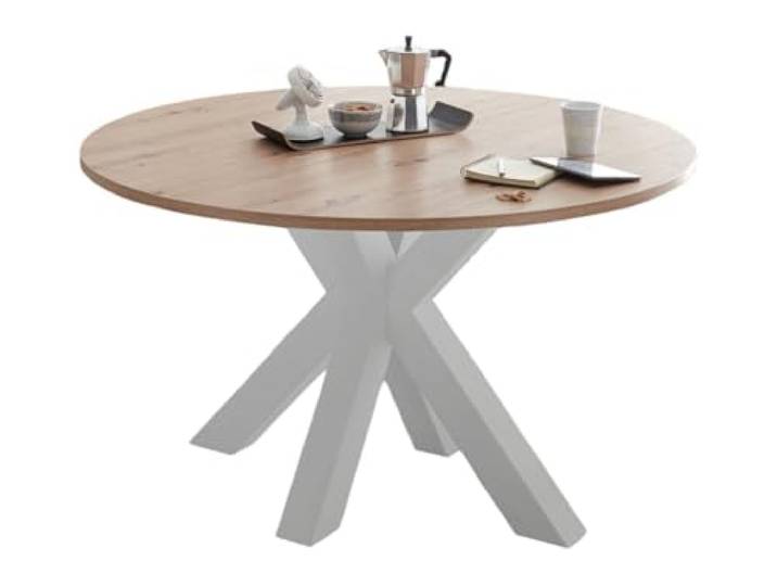 58 aufm Kessel Esstisch Rund ausziehbar Edda 10 130 x 130 x 78 Küchentisch Weiß Matt Lack/Asteiche 13558-130