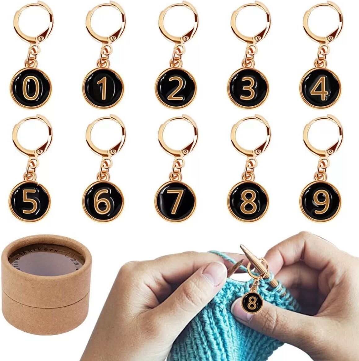 INF Set mit 10 Legierungs-Emaille-Zahlen-Maschenmarkierern 0-9 kompatibel mit Stricken und Häkeln, DIY Reihen-Zähler-Anhänger