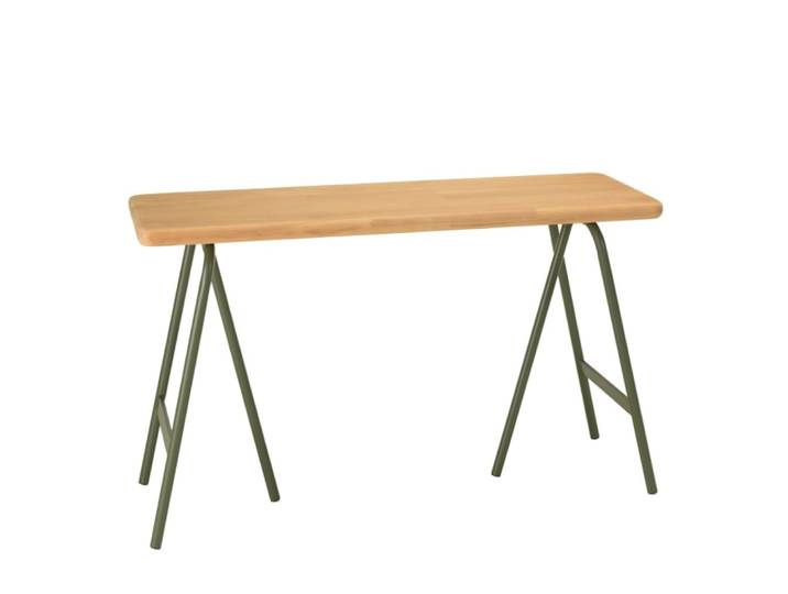 Console plateau en pin et pieds tréteaux en métal vert