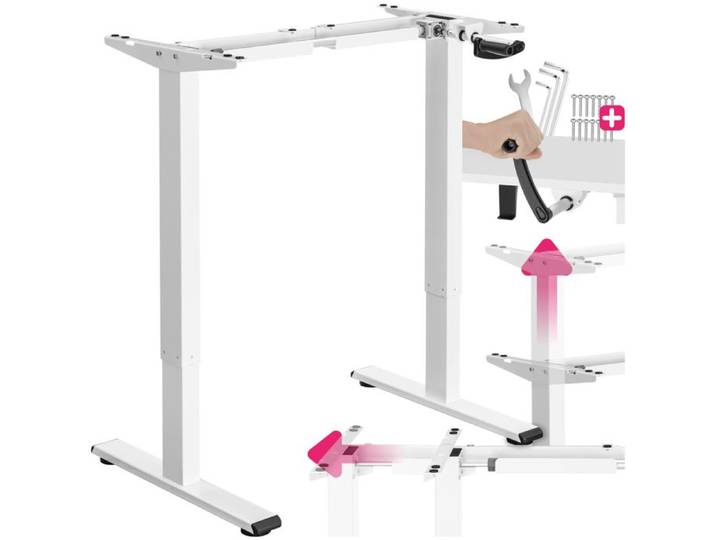 Cadre de bureau - TECTAKE - Structure de table de travail en acier IDUN réglable en hauteur avec manivelle - Blanc