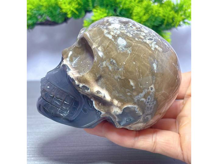 Agate volcanique avec crâne de calcite, cristal naturel, décoration de maison, pièce, pierre de Quartz porte-bonheur, jardin, énergie de guérison Reiki, amour