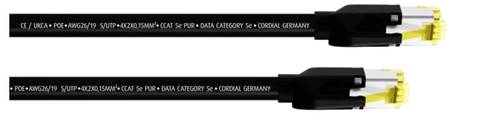 Cordial 15537 RJ45 Patchkabel CAT 5e S/UTP 3.00m Schwarz PUR-Mantel 1St.