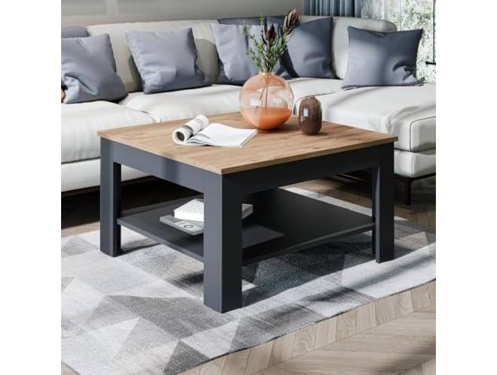 Roomart Couchtisch HELSINKI 80 cm Wohnzimmertisch Sofatisch Anthrazit Eiche Sofatisch, Wohnzimmertisch mit Ablageboden