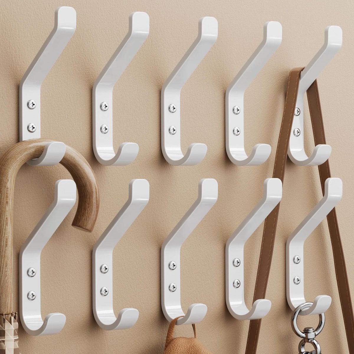 Set van 10 robuuste wandhaken voor kleding en accessoires van Omgoods