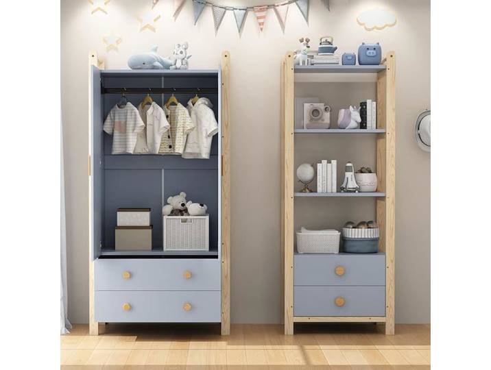 Armoire 2 portes + 4 étagères 2 tiroirs tringle à vêtements meuble combiné penderie pour chambre ou entrée adu PORTANT AMOVIBLE