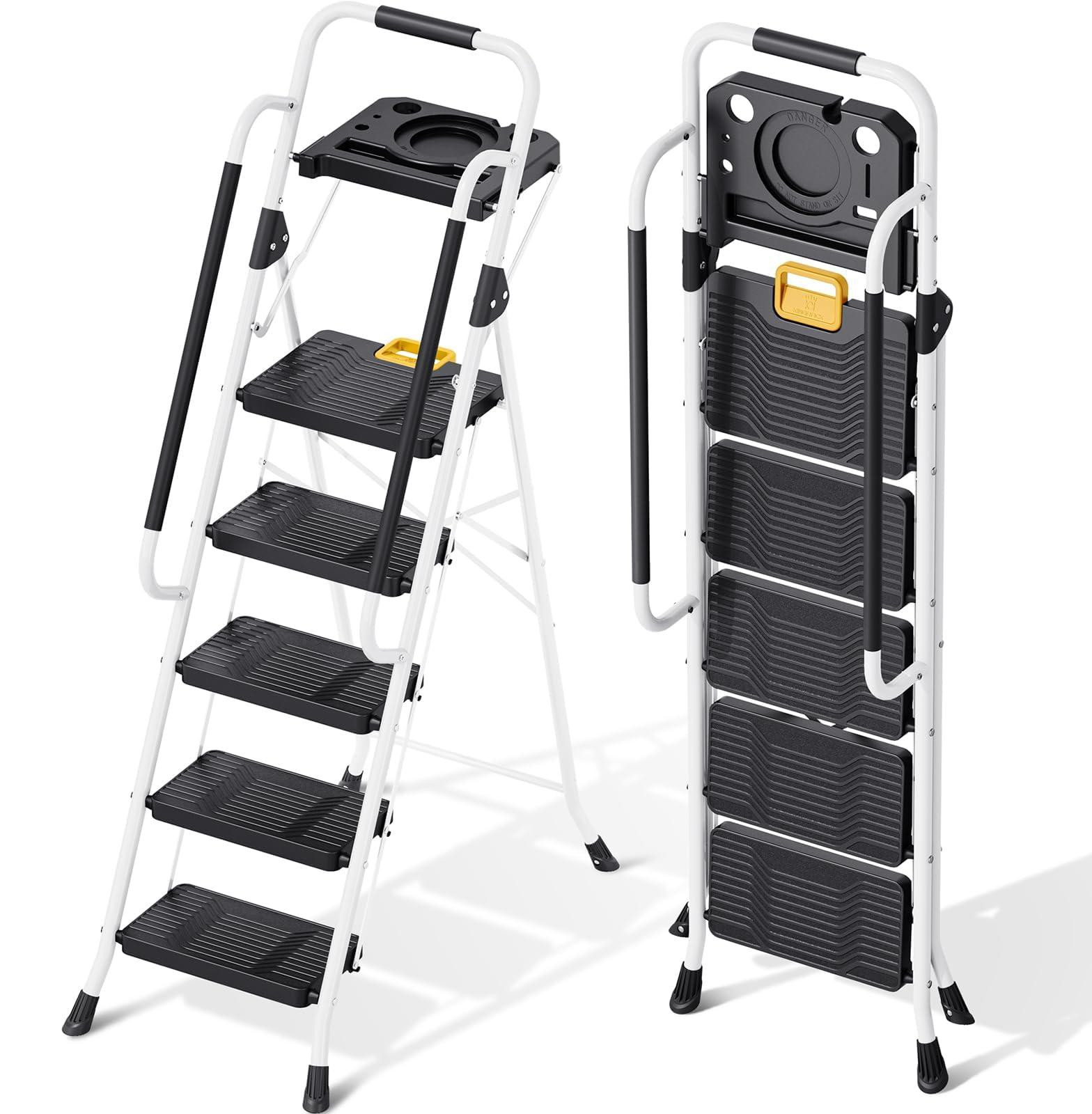 Selius Huishoudtrap 5-Staps Wit - Opvouwbare Vouwladder