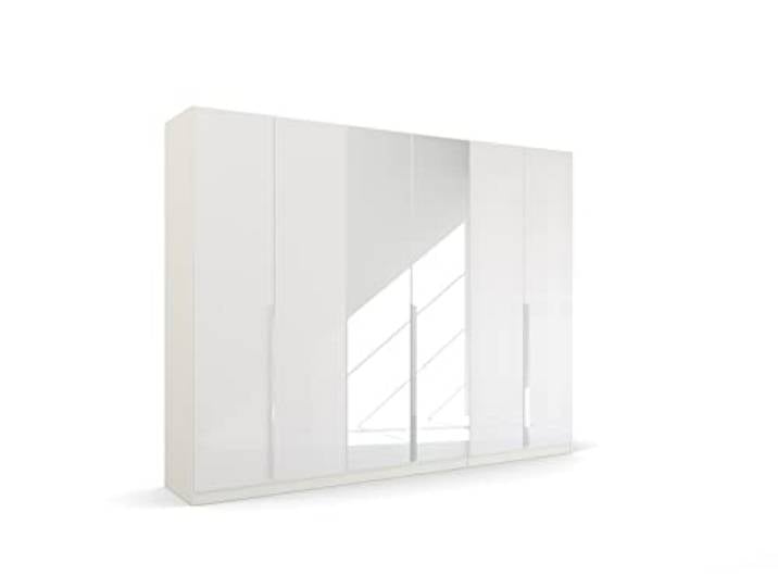 Rauch Möbel Quadra-Spin Glamour, Schrank, Hochglanz Weiß, Breite 271 cm Kleiderschrank, 6-türig, mit Spiegel, für Schlafzimmer, Jugendzimmer, Studentenwohnung, Garderobe, Flur