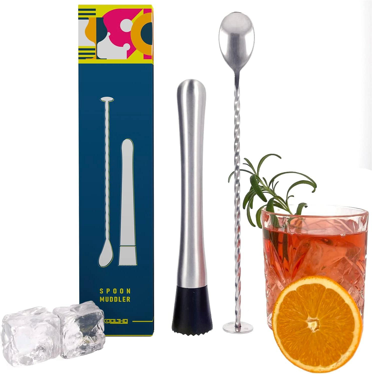 RVS Cocktail Muddler en Barlepel Set voor Mojito en Caipirinha