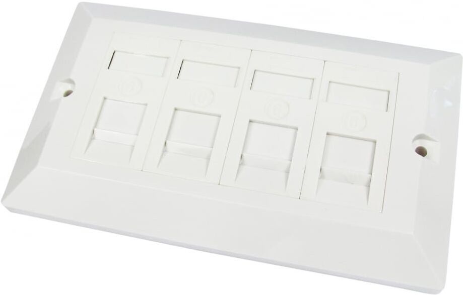 NewLink 2-Gang 4-Way Cat6 RJ45 Faceplate with Four 50 x 25 Modules, UK Specification - White