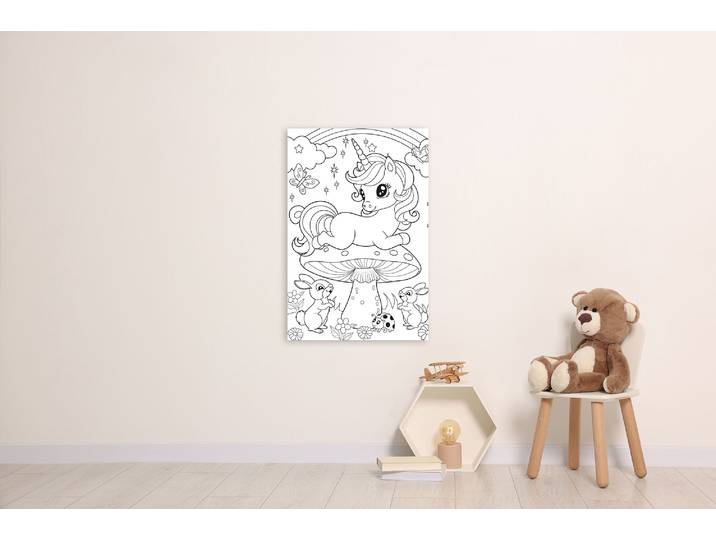 Bild QUEENCE Einhorn auf Fliegenpilz , weiss (farbe bild(er): weiß), B:40cm H:60cm T:0,4cm, Alu Dibond, Bilder, Bild, DIY Wandbild aus Dibond
